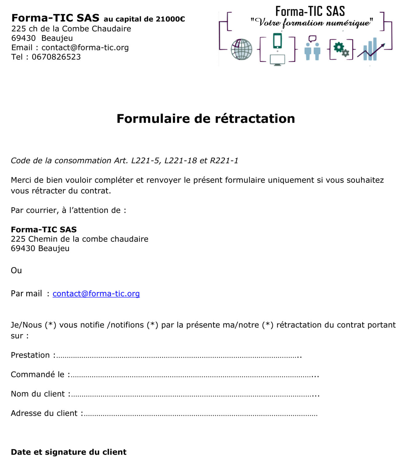 Formulaire De R Tractation Forma Tic